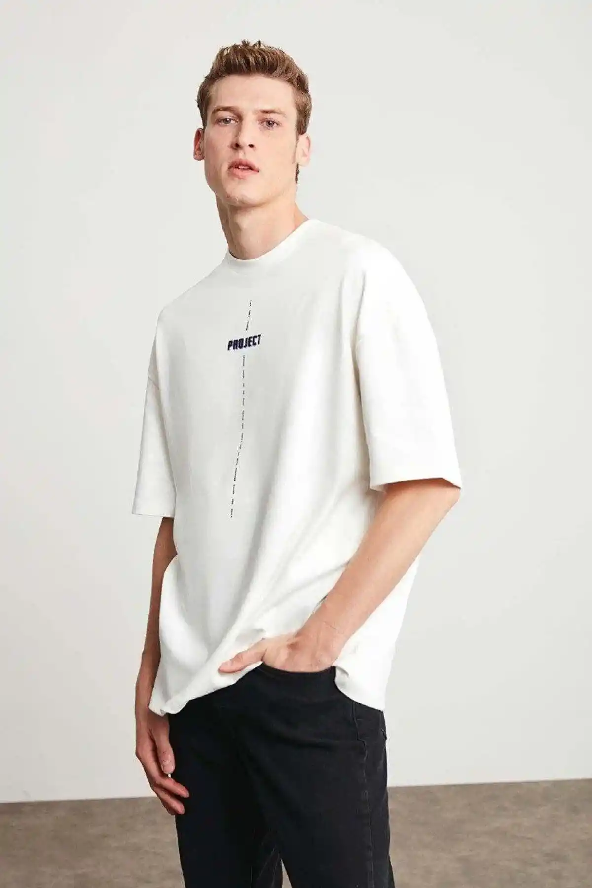 Unisex Baskılı Oversize T-Shirt - Beyaz