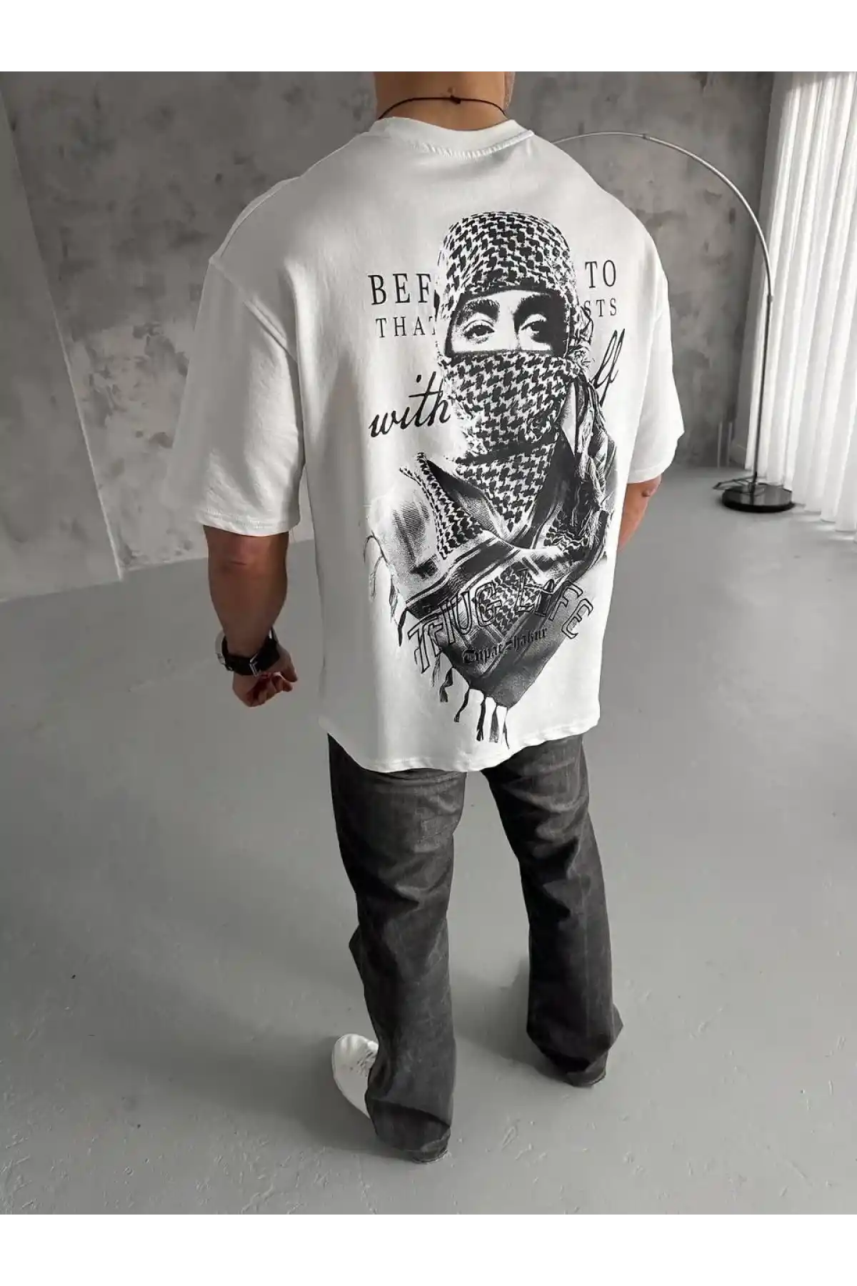 Unisex Baskılı Oversize T-Shirt - Beyaz