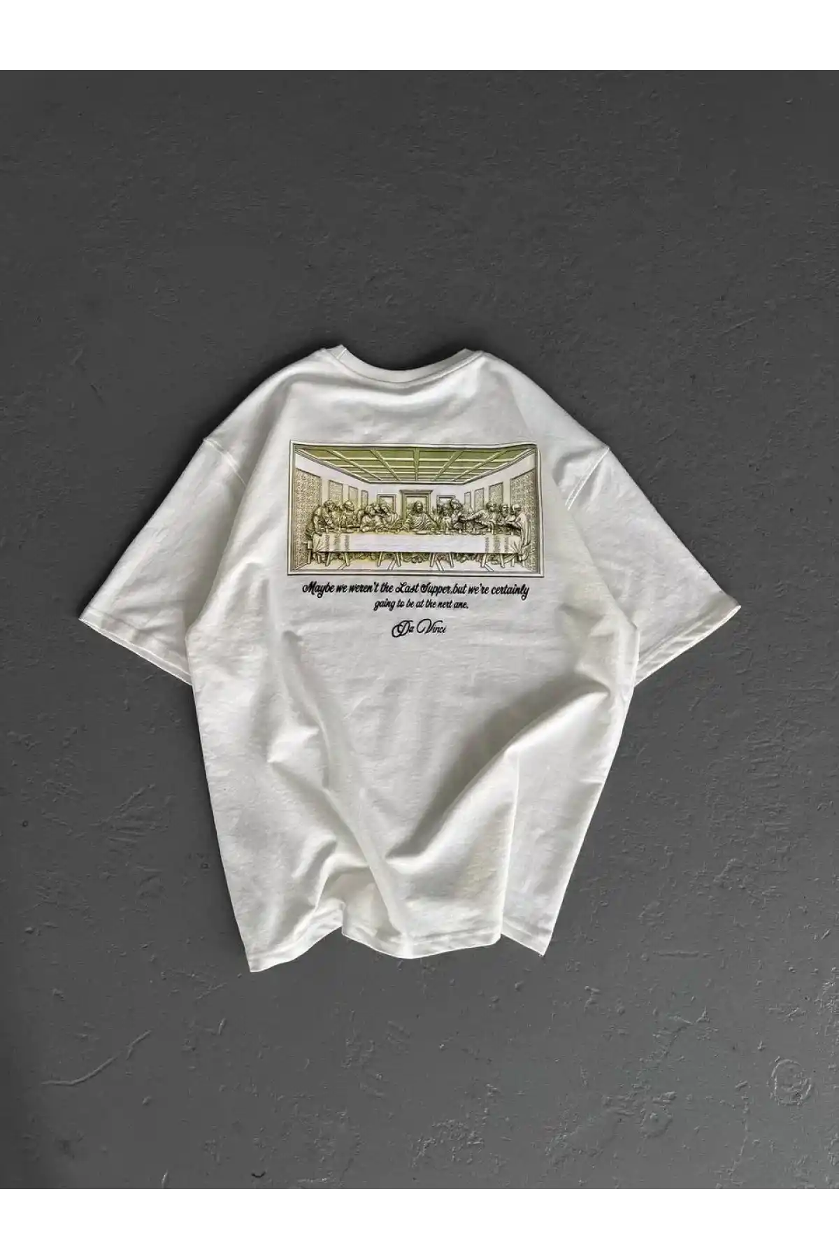 Unisex Baskılı Oversize T-Shirt - Beyaz