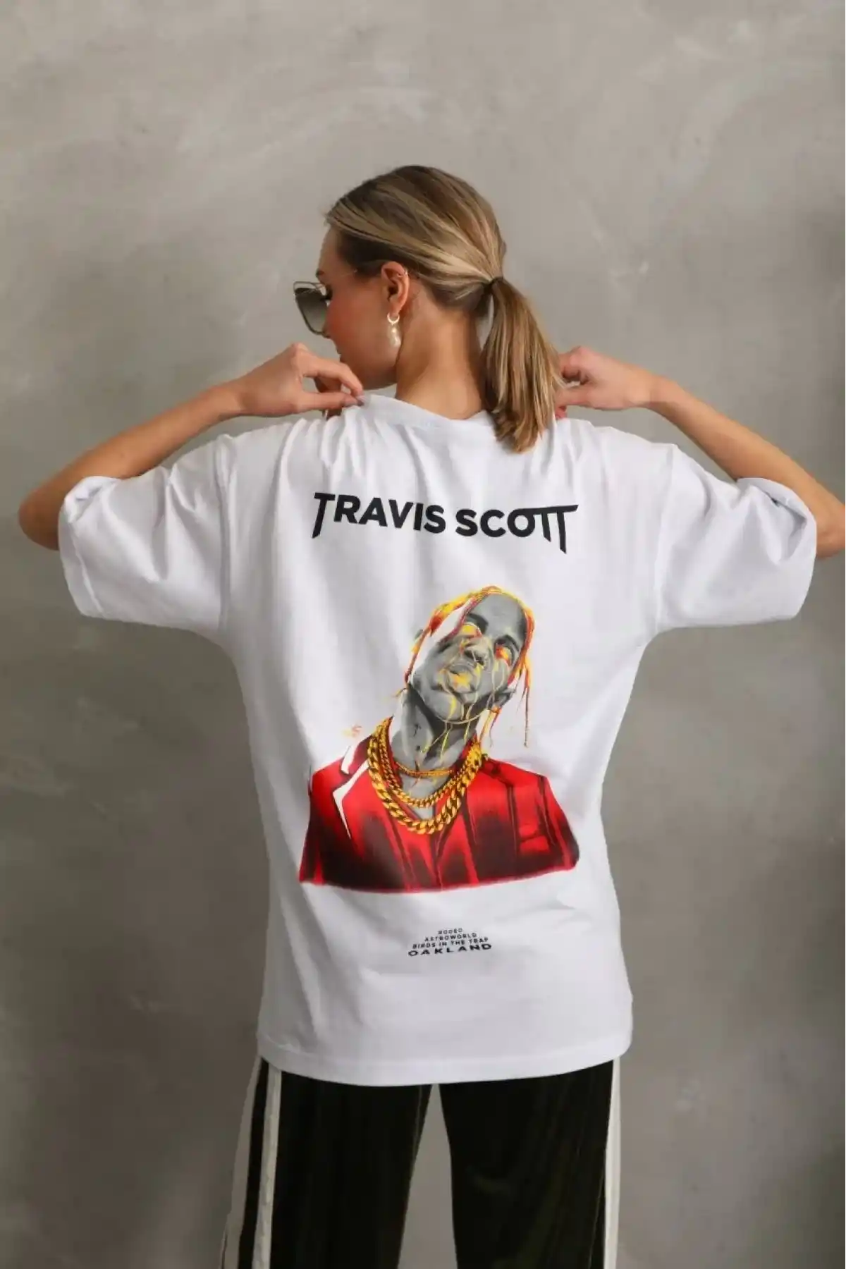 Kadın Baskılı Oversize T-Shirt - Beyaz