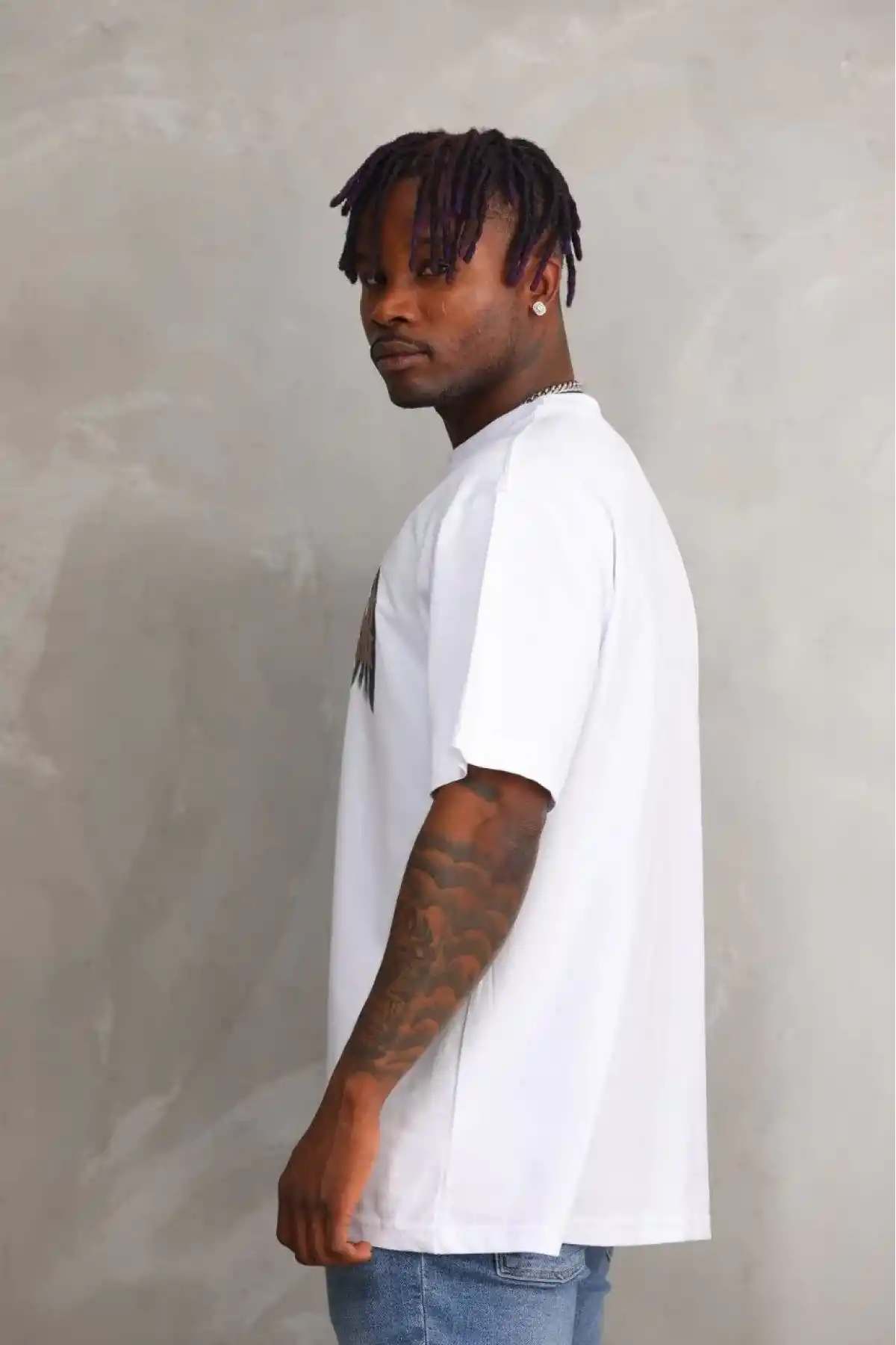 Erkek Baskılı T-Shirt Kısa Kol Bisiklet Yaka Rahat Kalıp Tişört  - Beyaz