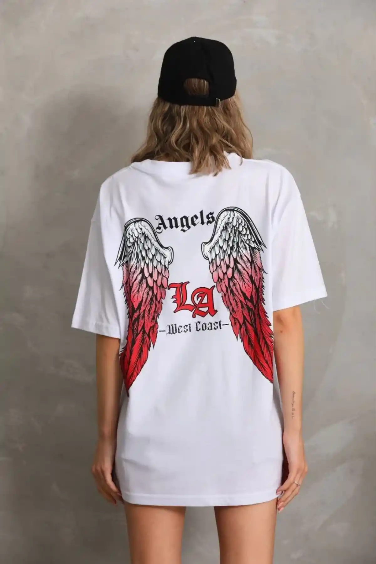 Kadın Baskılı Oversize T-Shirt - Beyaz