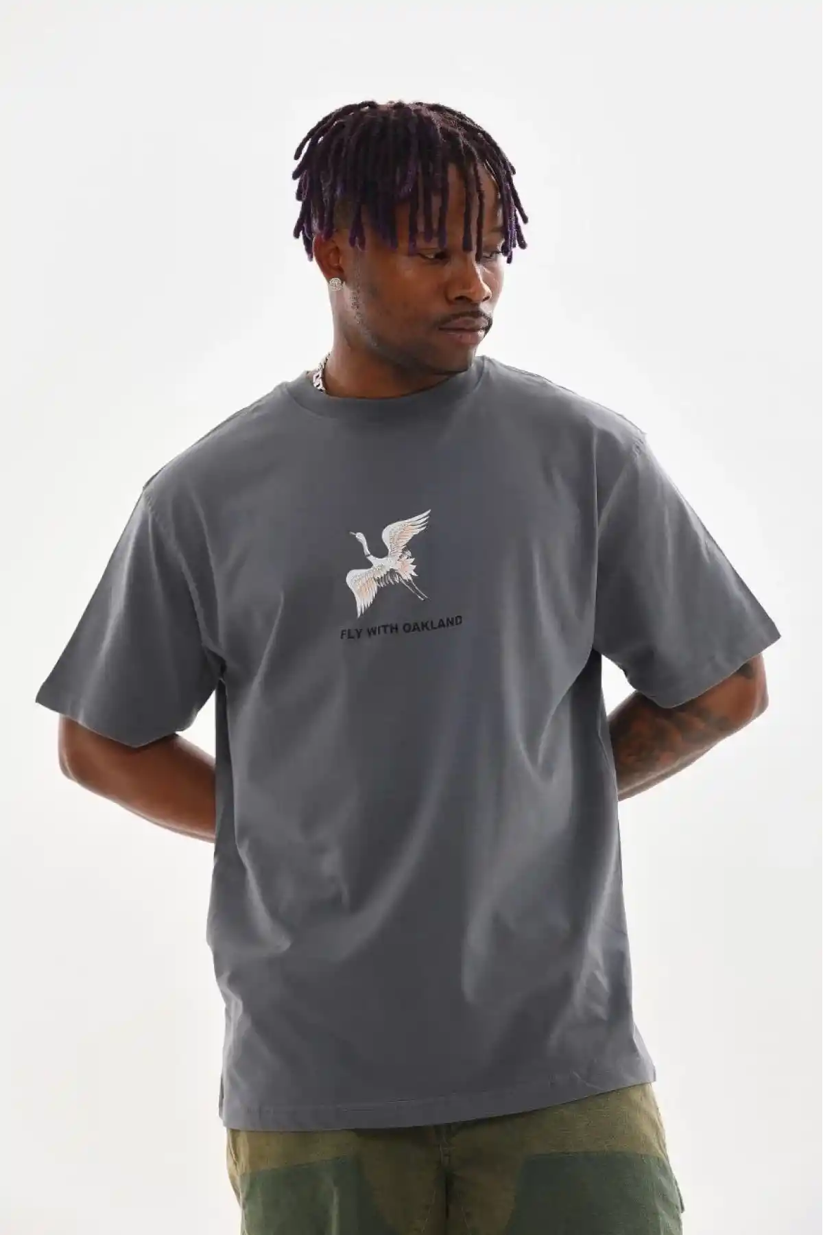 Erkek Baskılı T-Shirt Kısa Kol Bisiklet Yaka Rahat Kalıp Tişört  - Füme