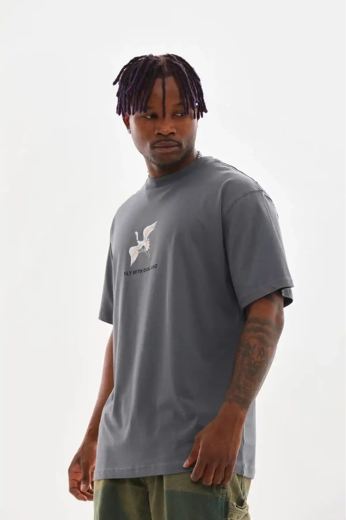 Erkek Baskılı T-Shirt Kısa Kol Bisiklet Yaka Rahat Kalıp Tişört  - Füme