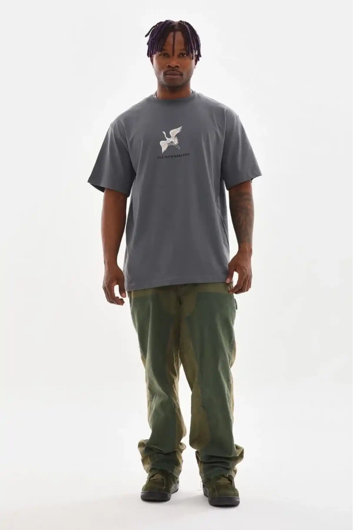 Erkek Baskılı T-Shirt Kısa Kol Bisiklet Yaka Rahat Kalıp Tişört  - Füme