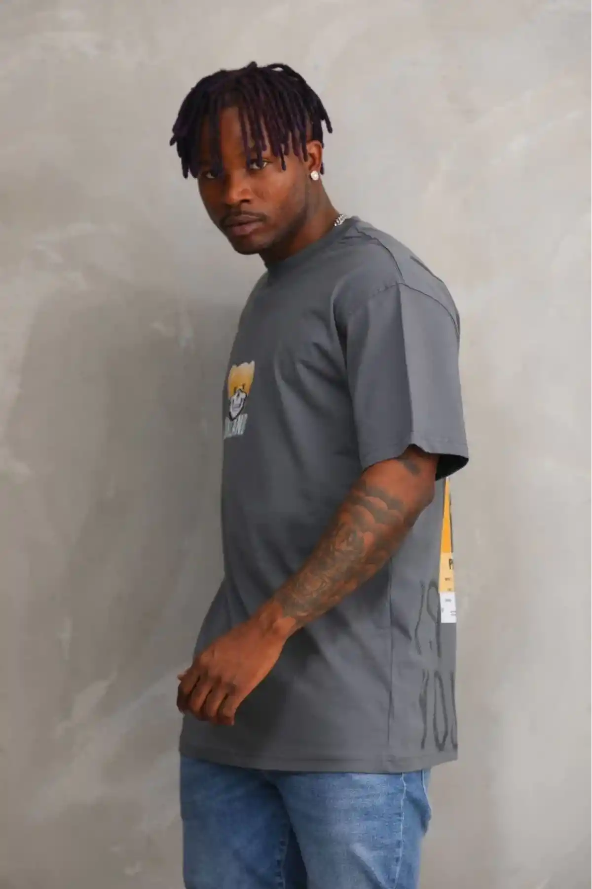 ERKEK Baskılı Oversize T-Shirt - Füme