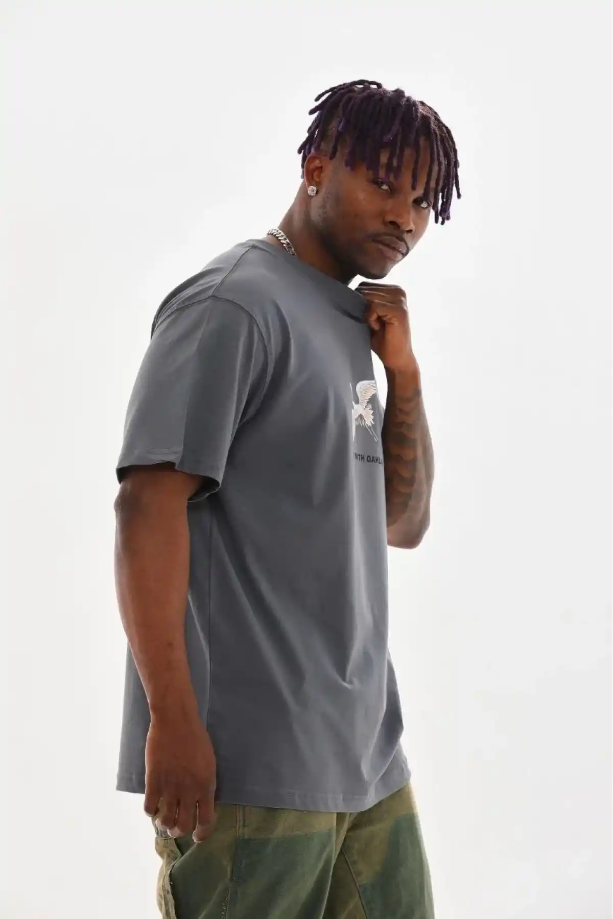 Erkek Baskılı T-Shirt Kısa Kol Bisiklet Yaka Rahat Kalıp Tişört  - Füme