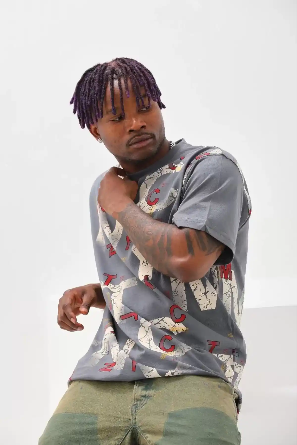 Unisex Baskılı Oversize T-Shirt - Füme