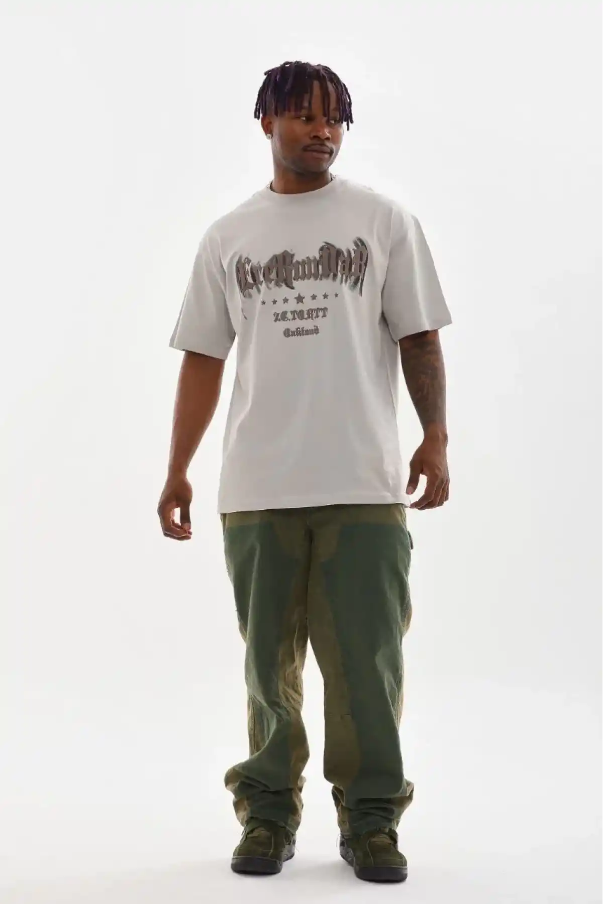 Erkek Baskılı T-Shirt Kısa Kol Bisiklet Yaka Rahat Kalıp Tişört  - Gri