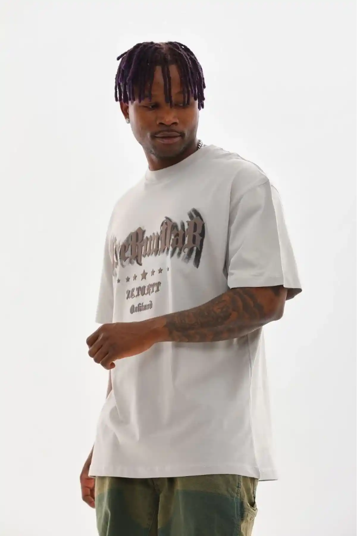 Erkek Baskılı T-Shirt Kısa Kol Bisiklet Yaka Rahat Kalıp Tişört  - Gri