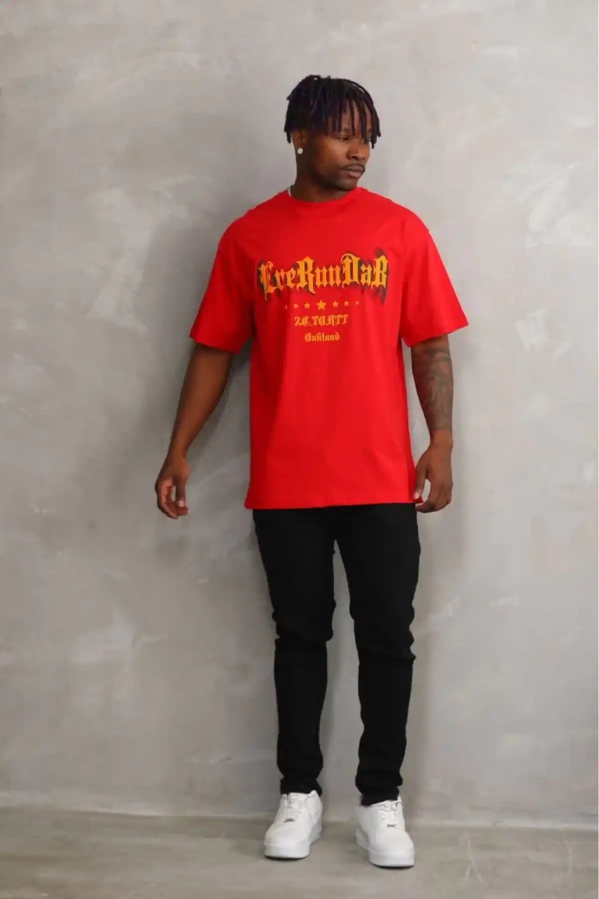 Erkek Baskılı T-Shirt Kısa Kol Bisiklet Yaka Rahat Kalıp Tişört - Kırmızı