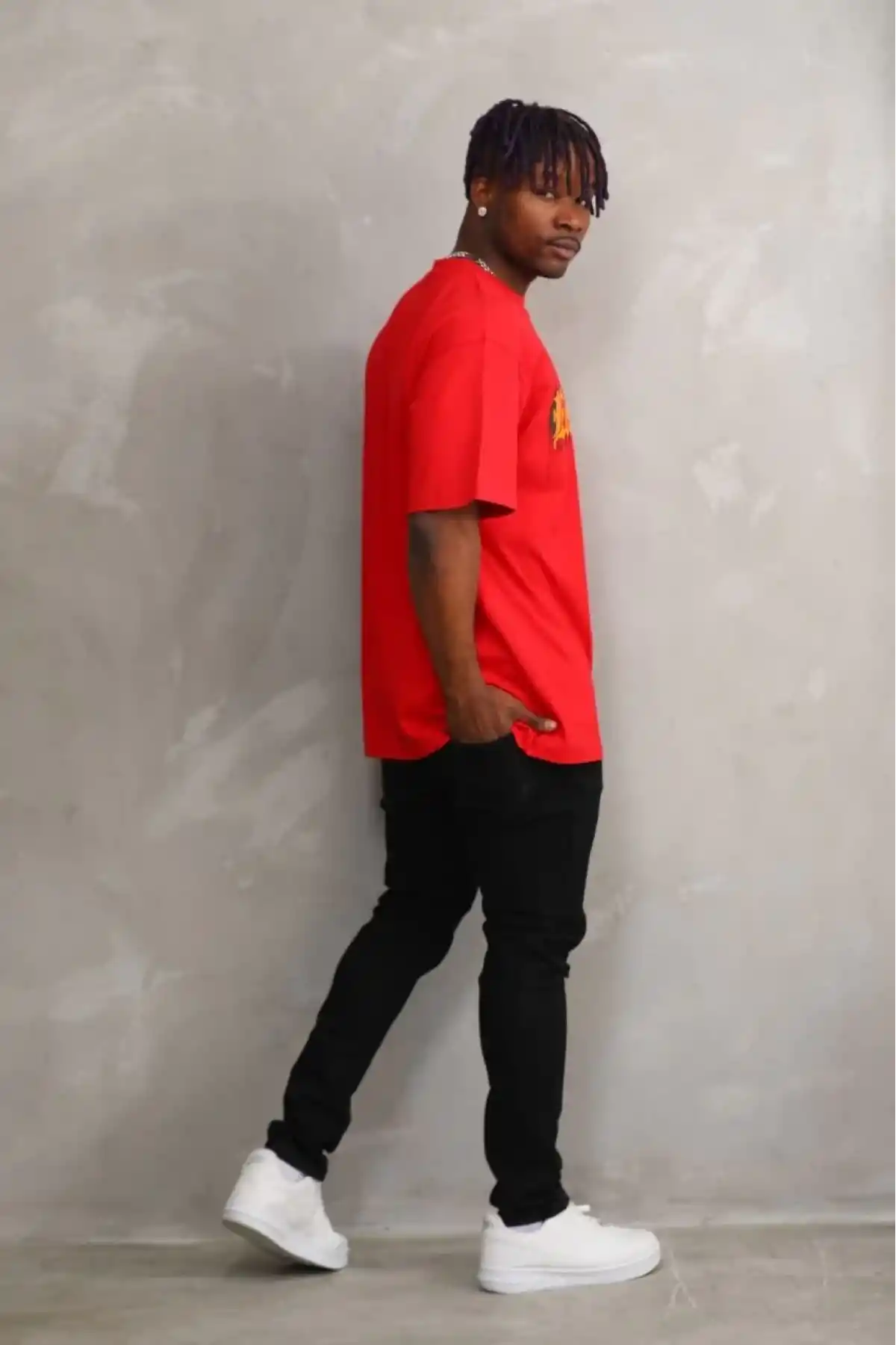 Erkek Baskılı T-Shirt Kısa Kol Bisiklet Yaka Rahat Kalıp Tişört - Kırmızı