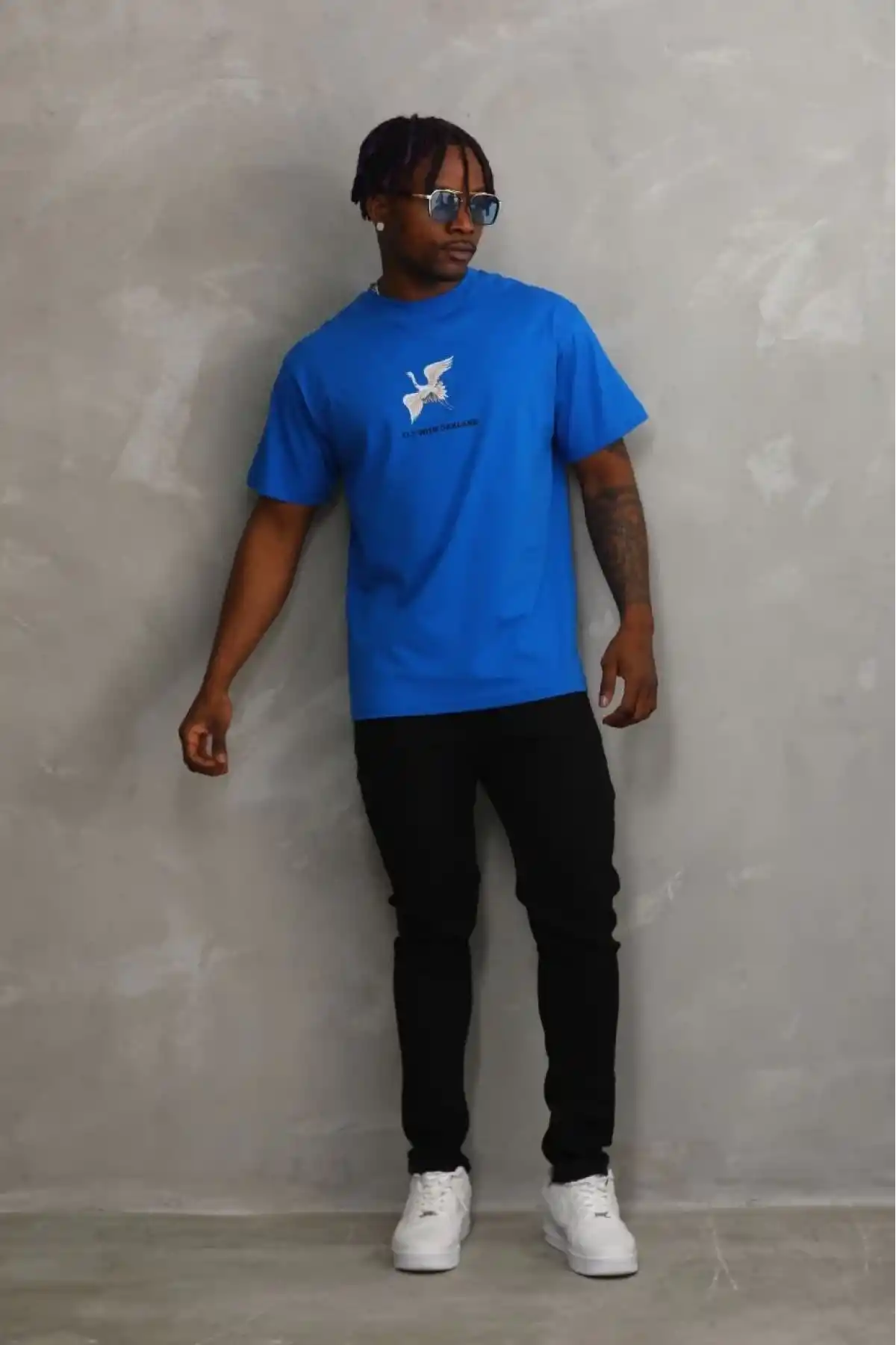 Unisex Baskılı Oversize T-Shirt - Mavi