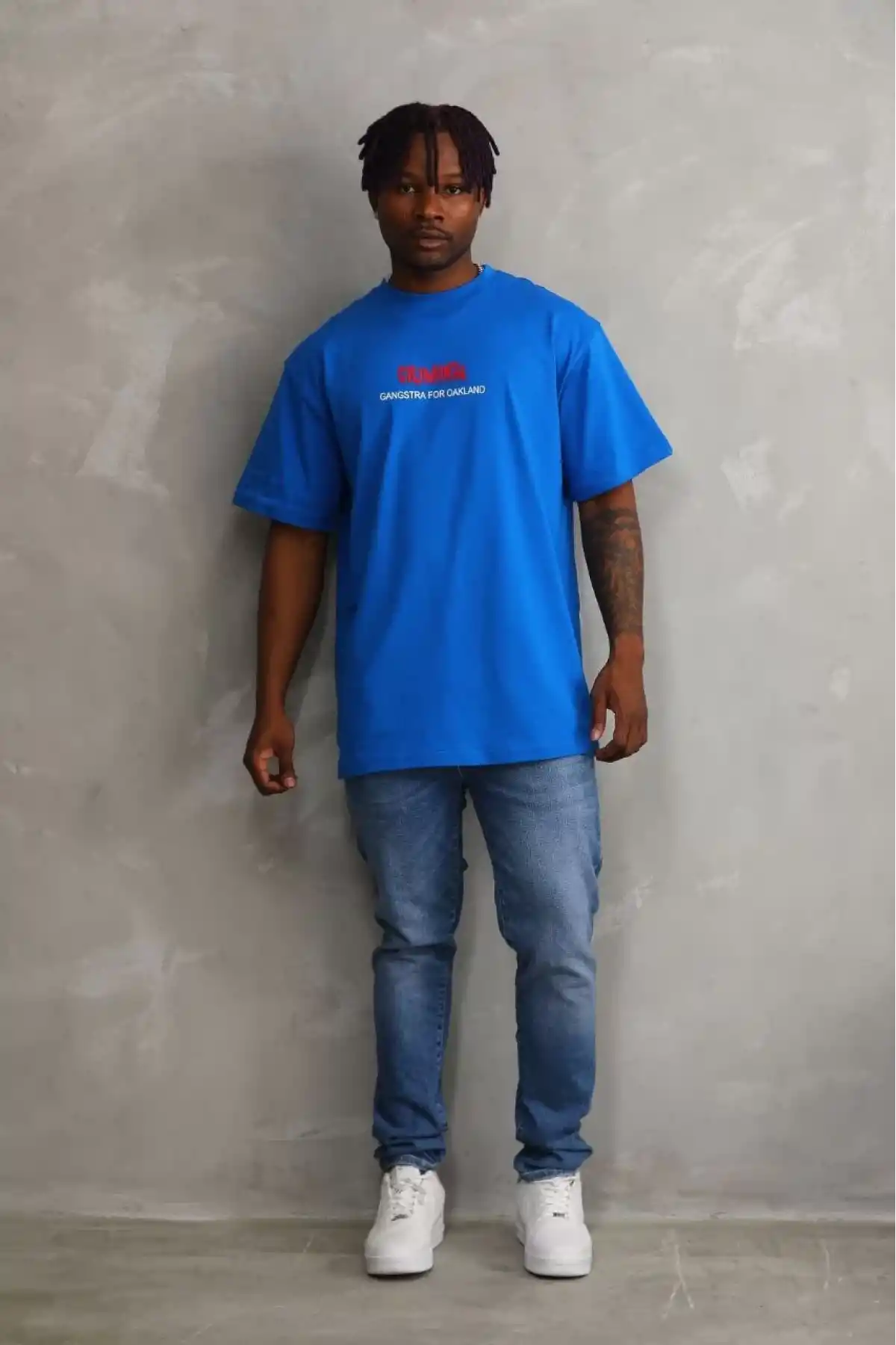 Unisex Baskılı Oversize T-Shirt - Mavi