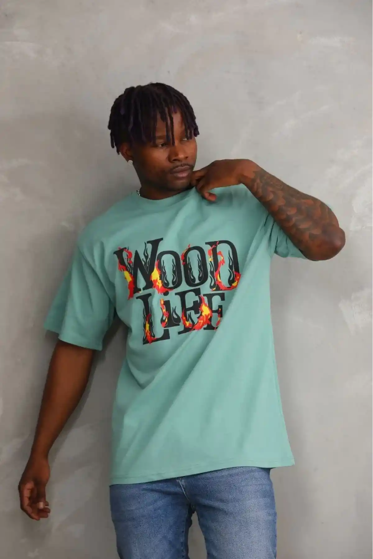 Unisex Baskılı Oversize T-Shirt - Mint Yeşili