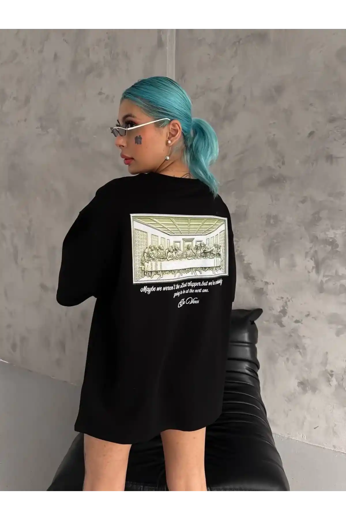 Kadın Baskılı Oversize T-Shirt - Siyah
