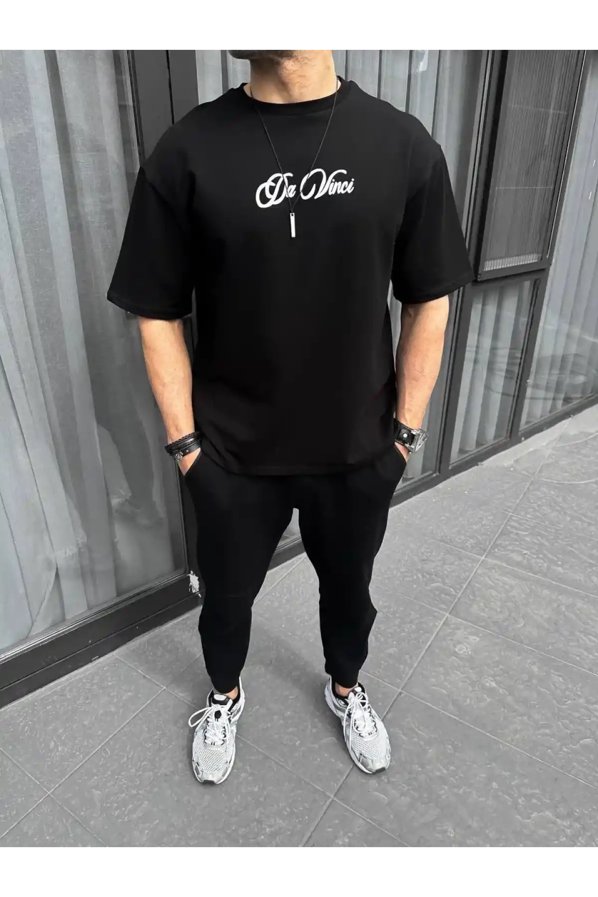 Unisex Baskılı Oversize T-Shirt - Siyah