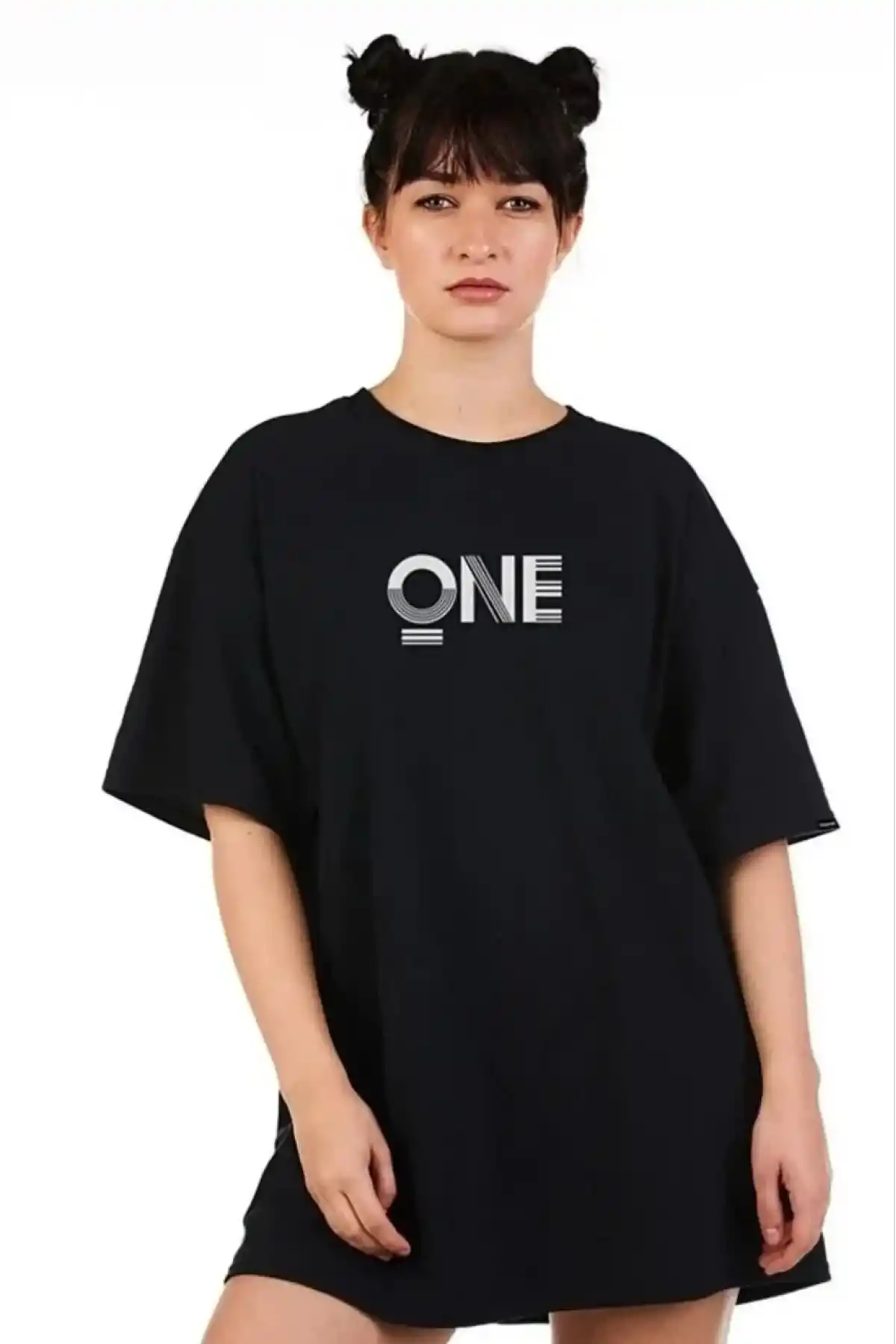 Kadın Baskılı Oversize T-Shirt - Siyah