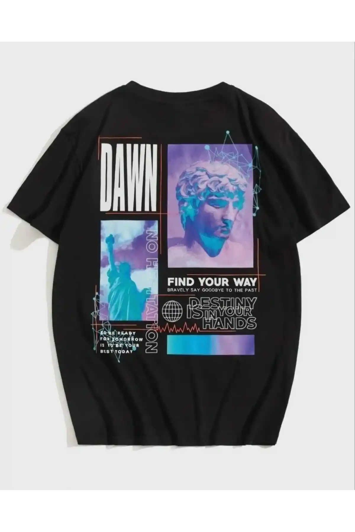 kadın Baskılı Oversize T-Shirt - Siyah