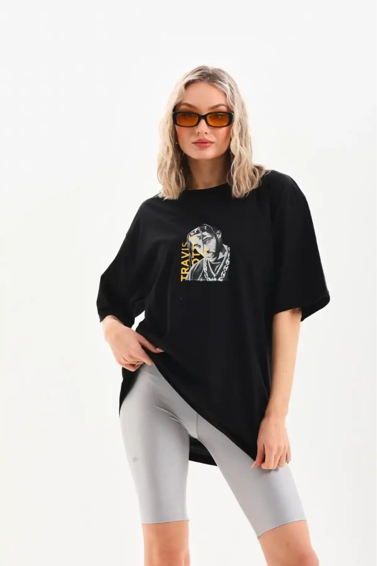 Kadın Baskılı Oversize T-Shirt - Siyah