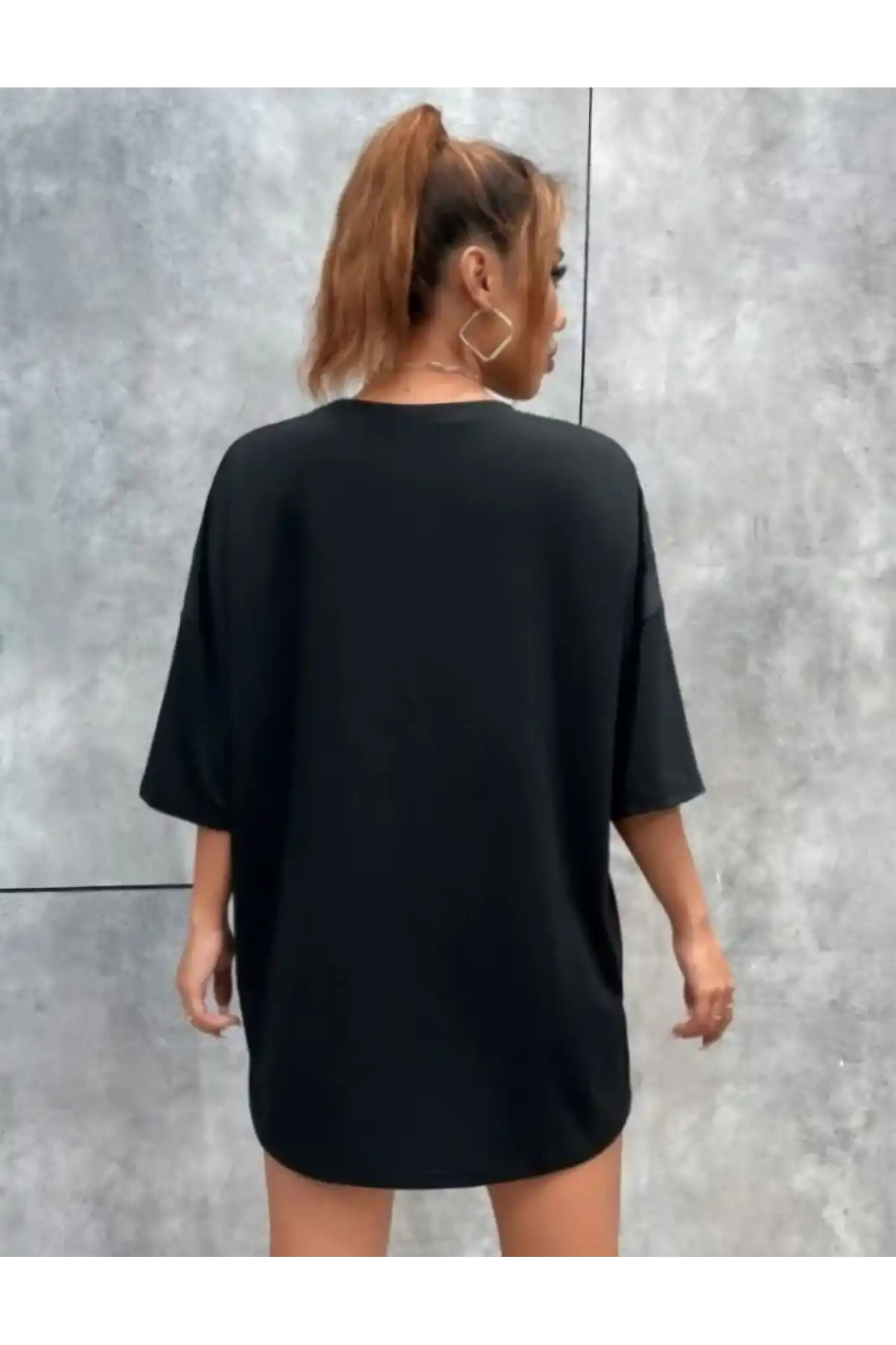 Kadın kelebek Baskılı Oversize T-Shirt - Siyah