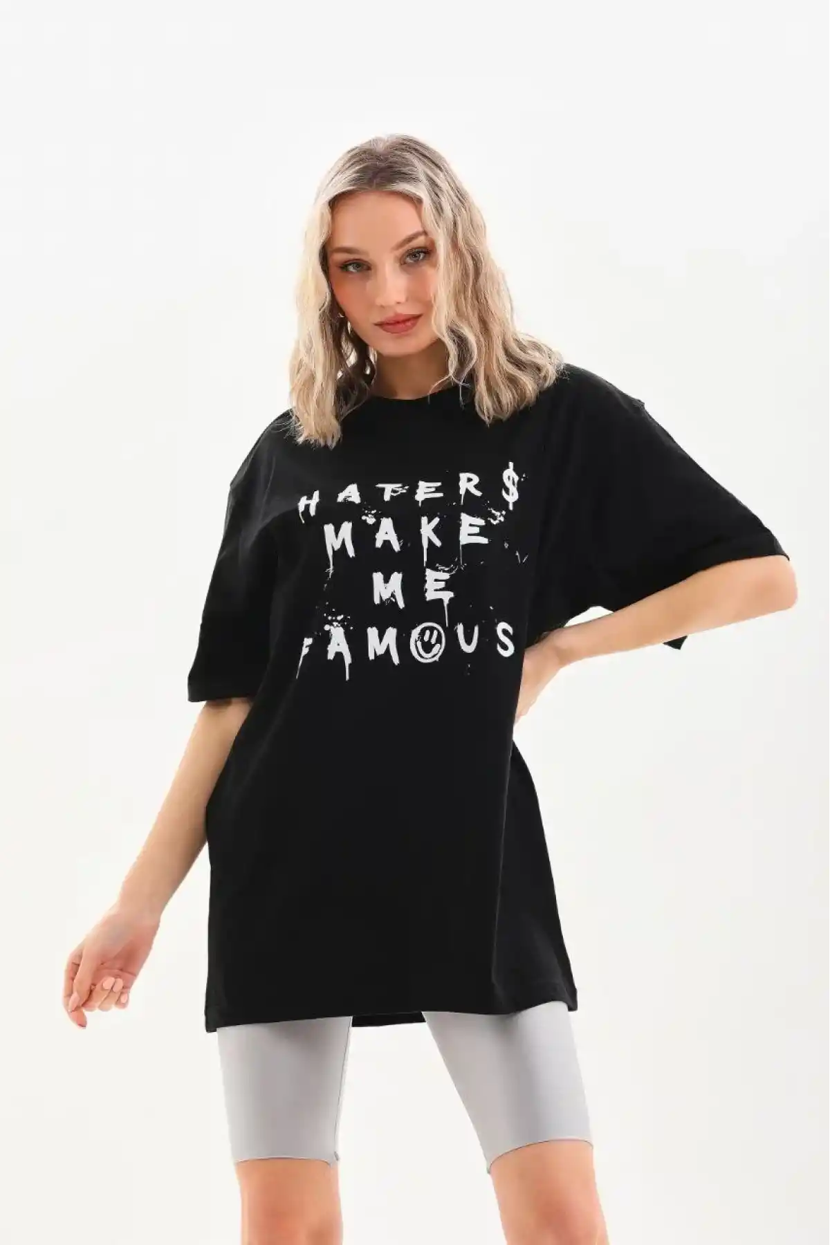 ERKEK Baskılı Oversize T-Shirt - Siyah