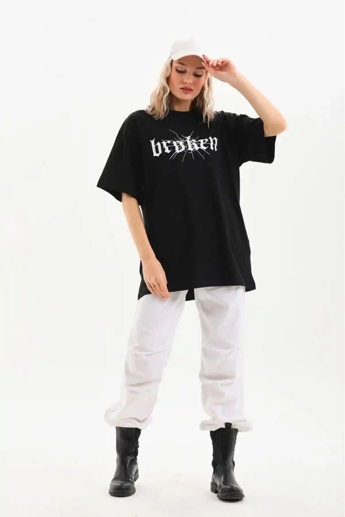 Kadın Baskılı Oversize T-Shirt - Siyah