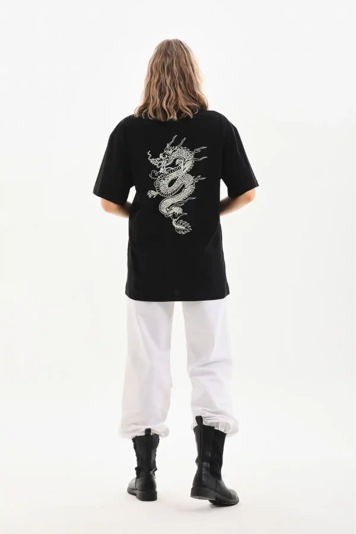 Kadın Baskılı Oversize T-Shirt - Siyah