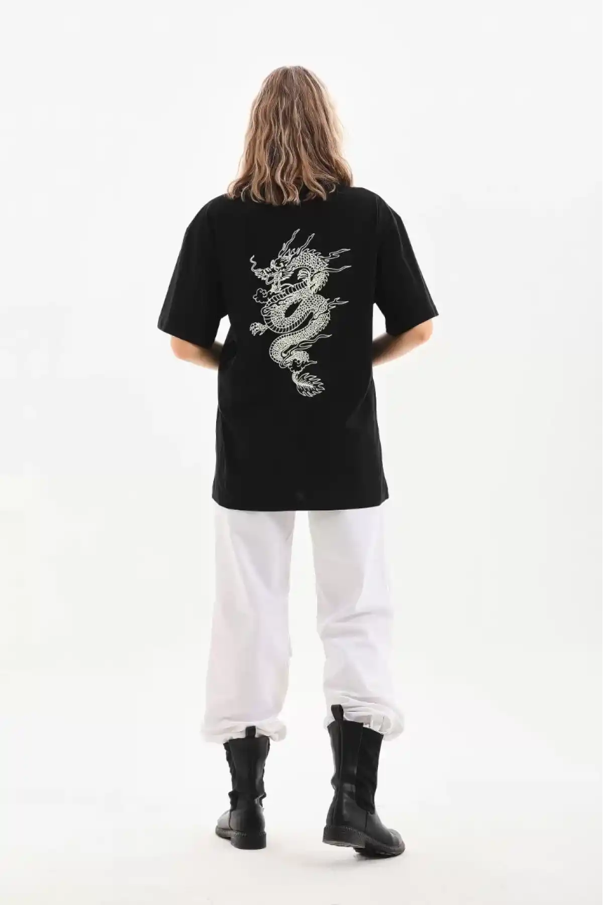 Unisex Baskılı Oversize T-Shirt - Siyah