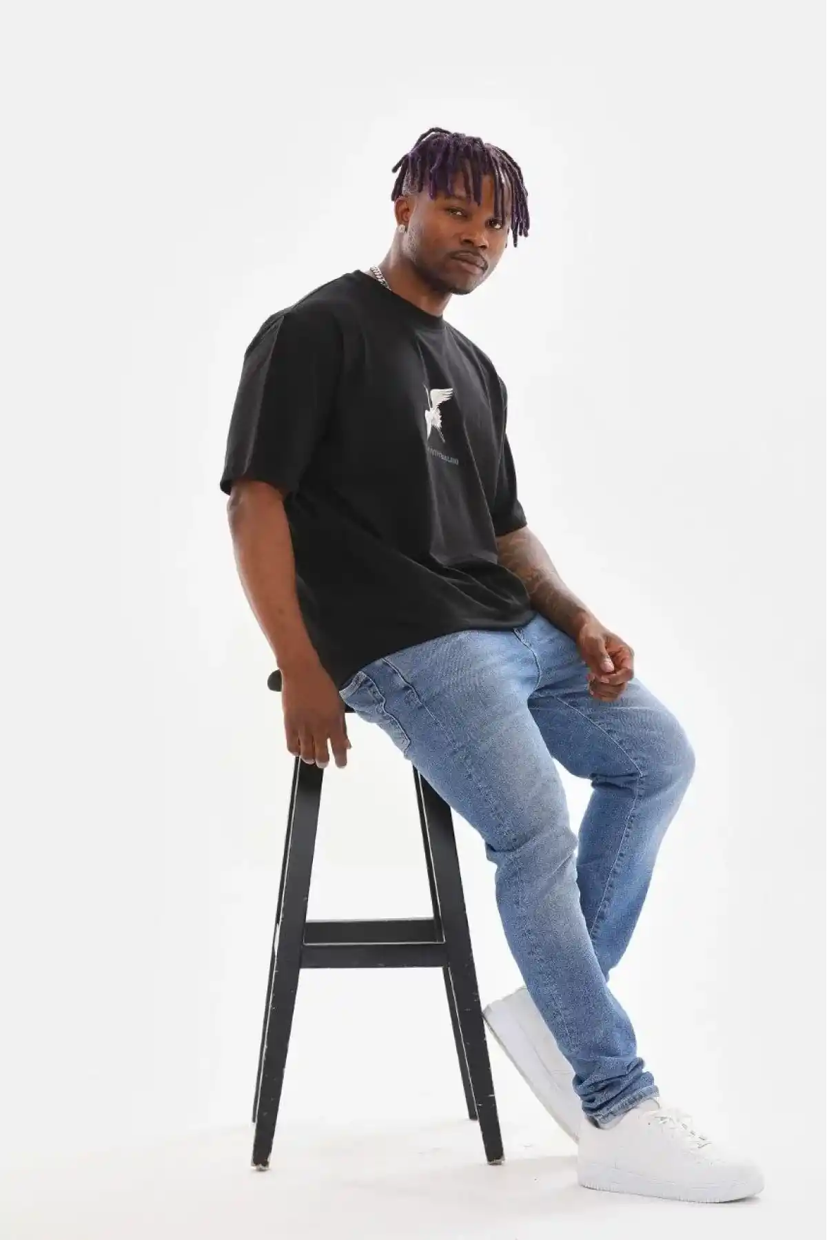 Unisex Baskılı Oversize T-Shirt - Siyah