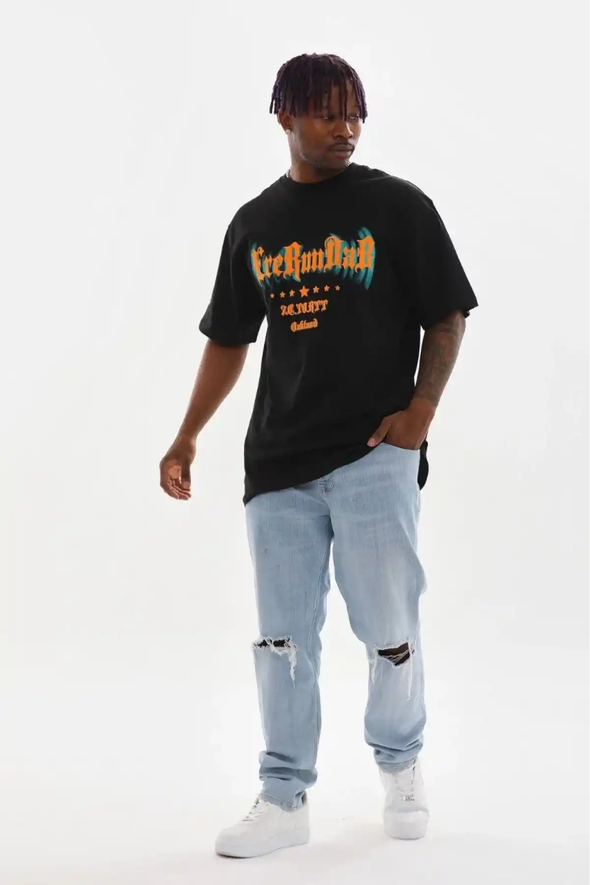 Erkek Baskılı T-Shirt Kısa Kol Bisiklet Yaka Rahat Kalıp Tişört - Siyah