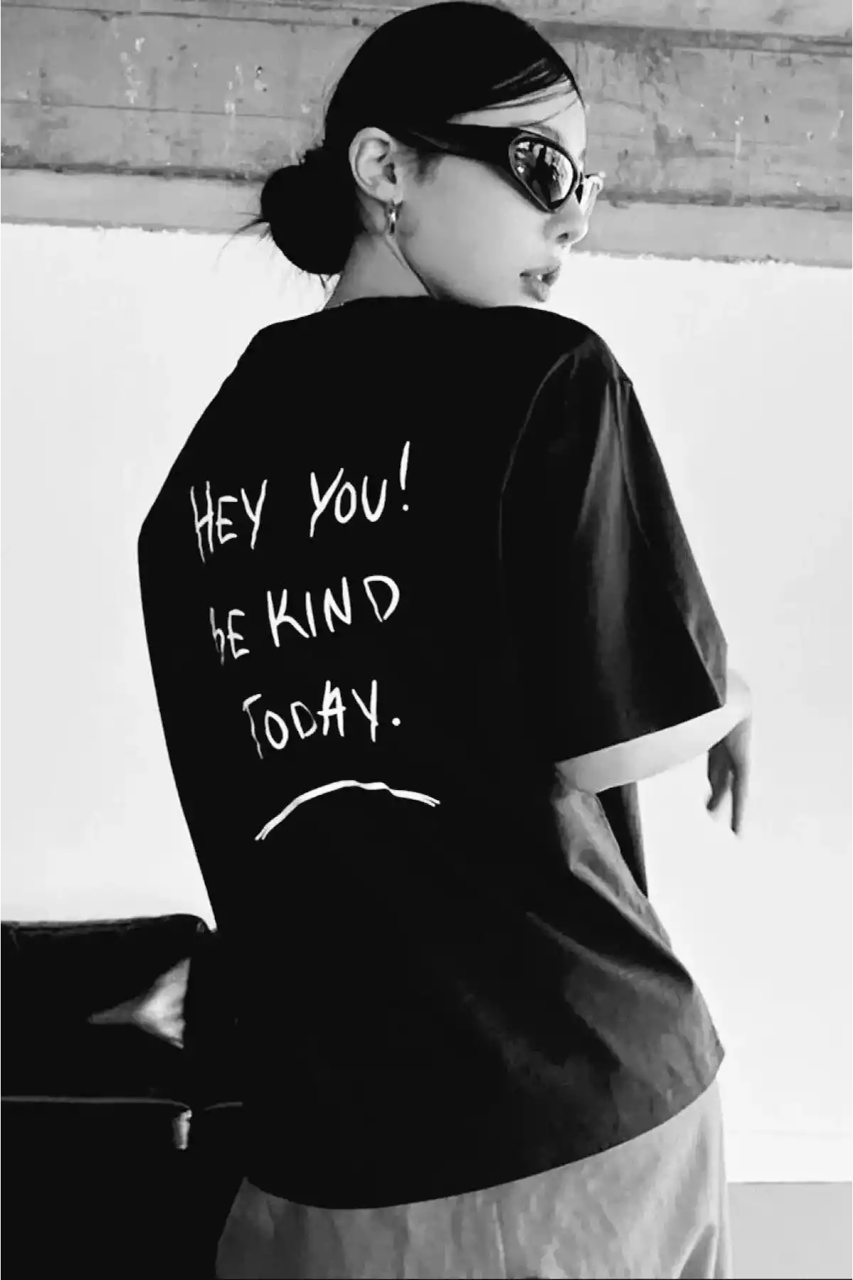 Kadın Baskılı Oversize T-Shirt - Siyah