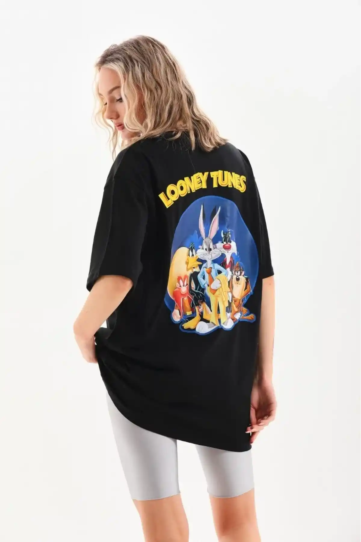 Kadın  Baskılı Oversize T-Shirt - Siyah