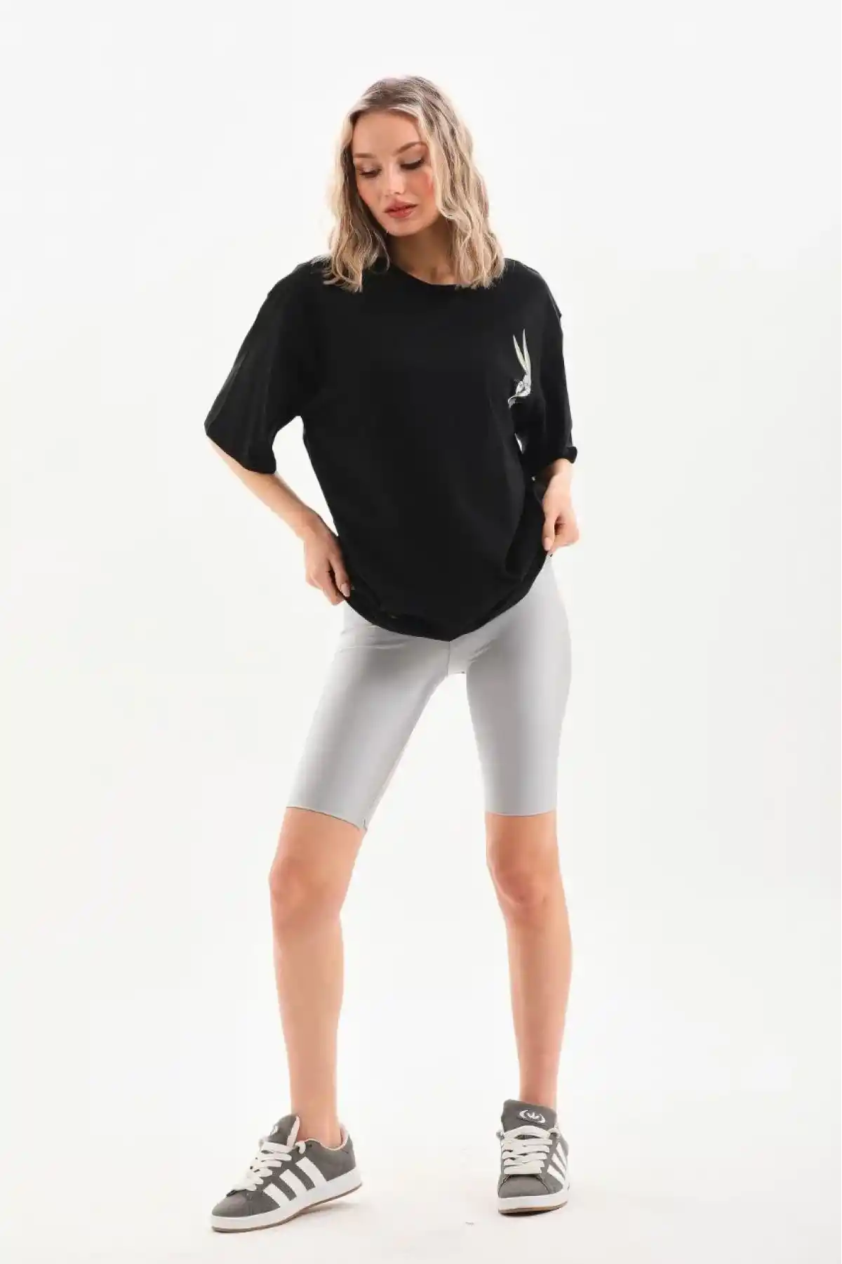 Kadın  Baskılı Oversize T-Shirt - Siyah