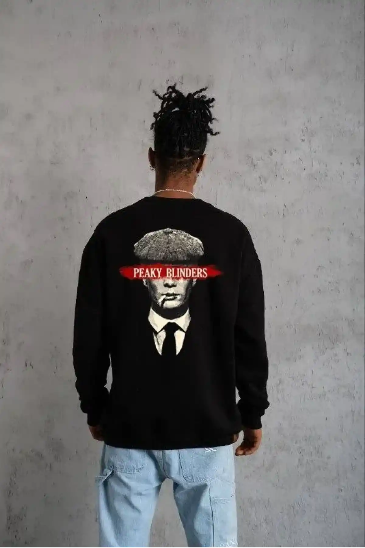 ERKEK Bisiklet Yaka Baskılı Oversize Sweatshirt - Siyah