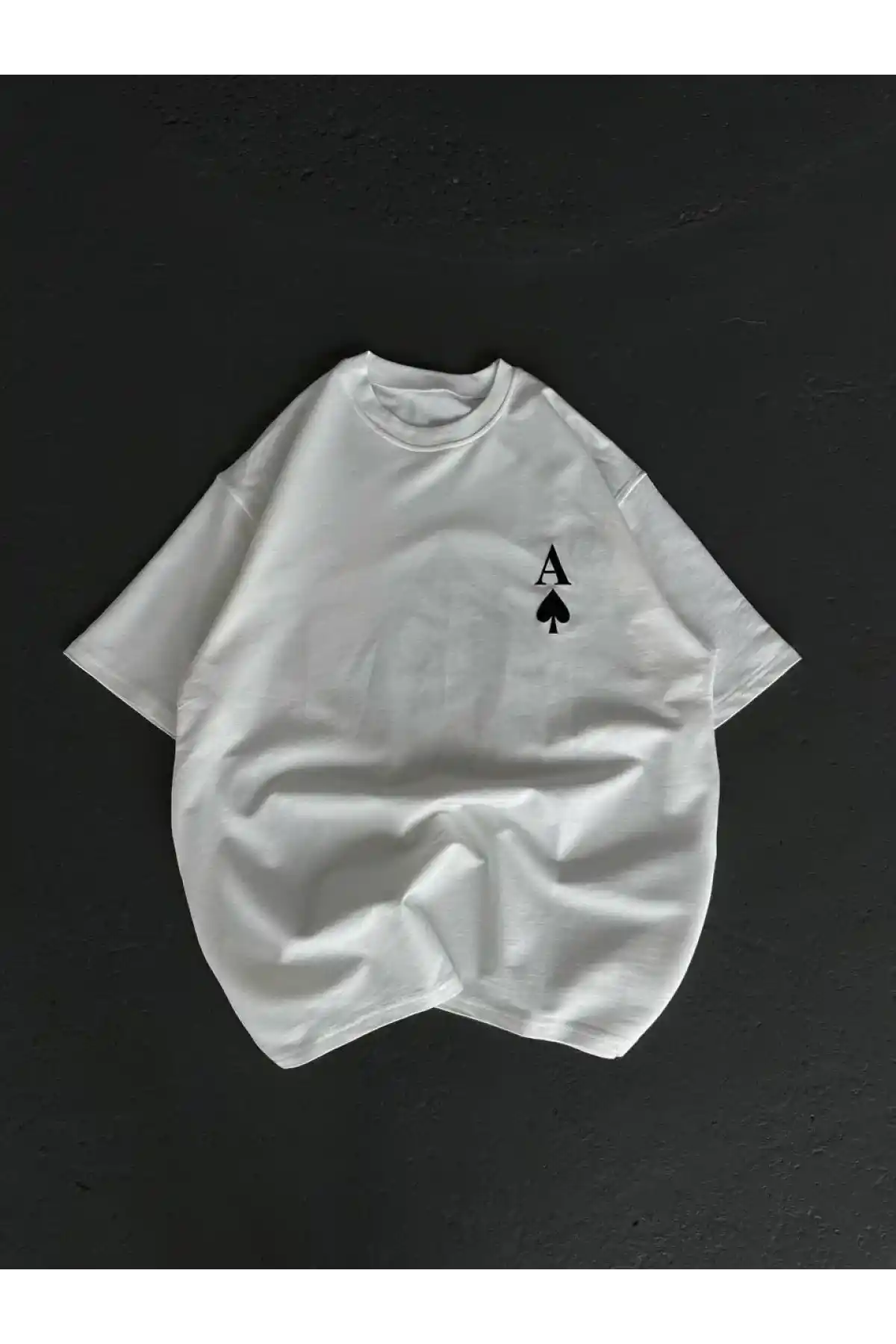 kadın  Bisiklet Yaka Baskılı Oversize T-Shirt - Beyaz