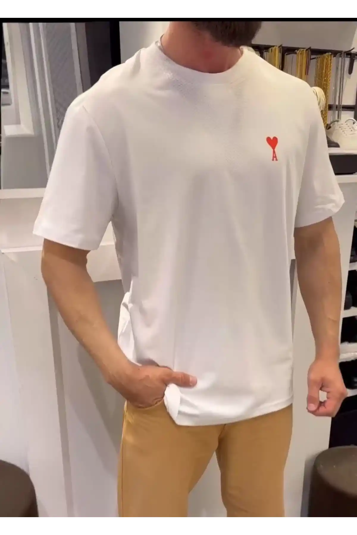 Unisex Bisiklet Yaka Baskılı Oversize T-Shirt - Beyaz