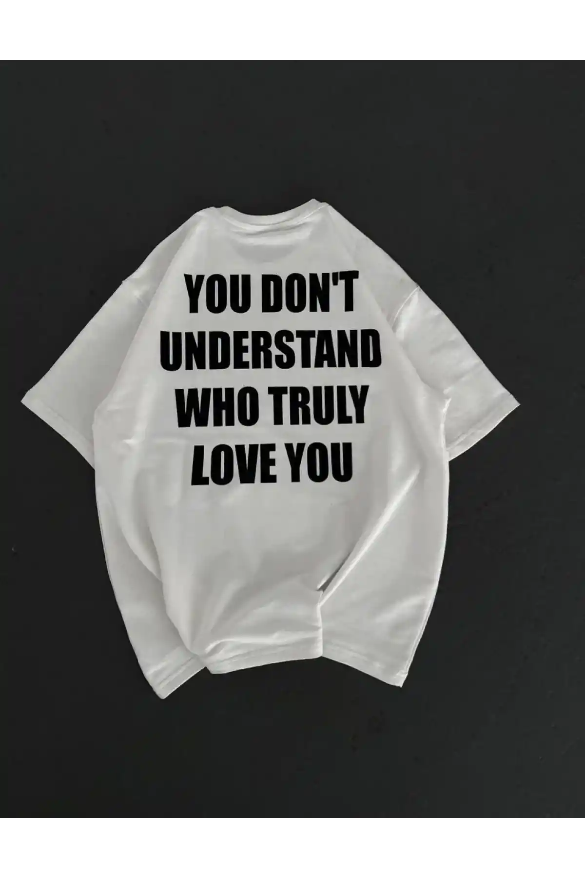 kadın Bisiklet Yaka Baskılı Oversize T-Shirt - Beyaz