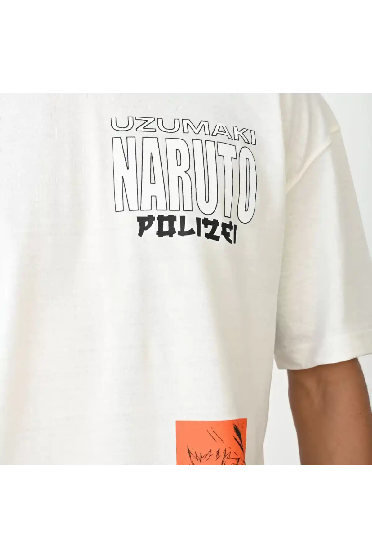 Unisex Bisiklet Yaka Baskılı Oversize T-Shirt - Beyaz