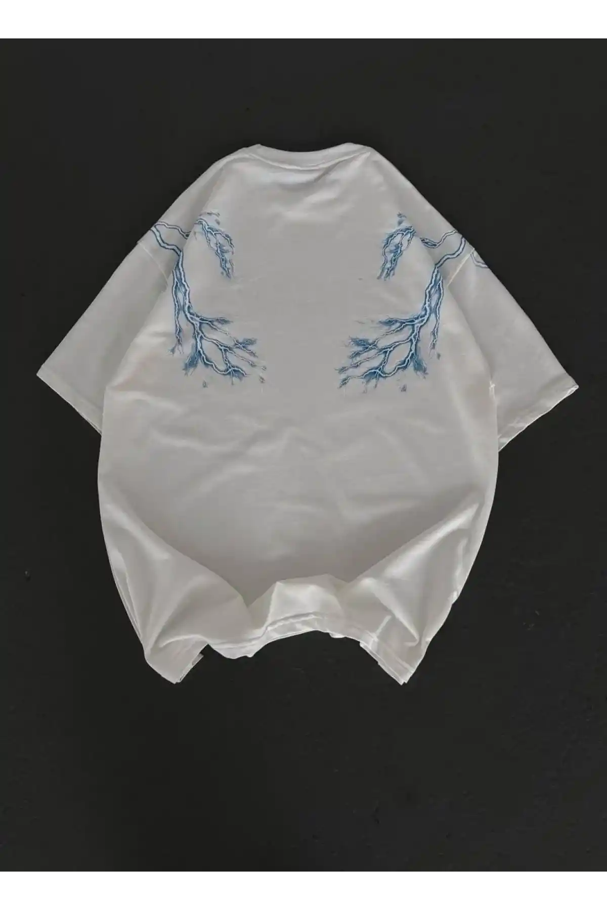 Kadın Bisiklet Yaka Baskılı Oversize T-Shirt - Beyaz