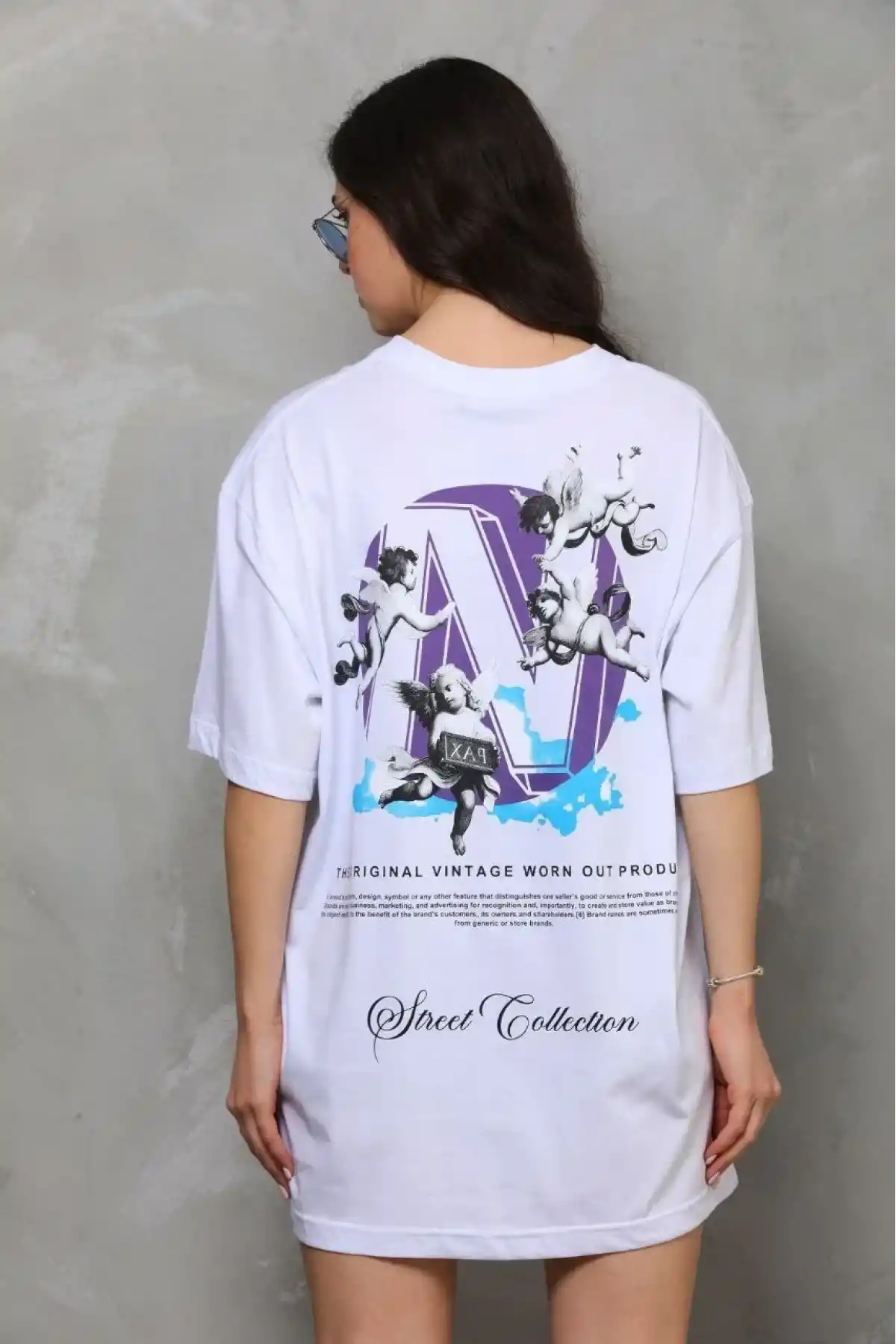 Kadın Baskılı T-Shirt Kısa Kol Bisiklet Yaka  Ovarsize Rahat Kalıp Günlük Tişört  - Beyaz