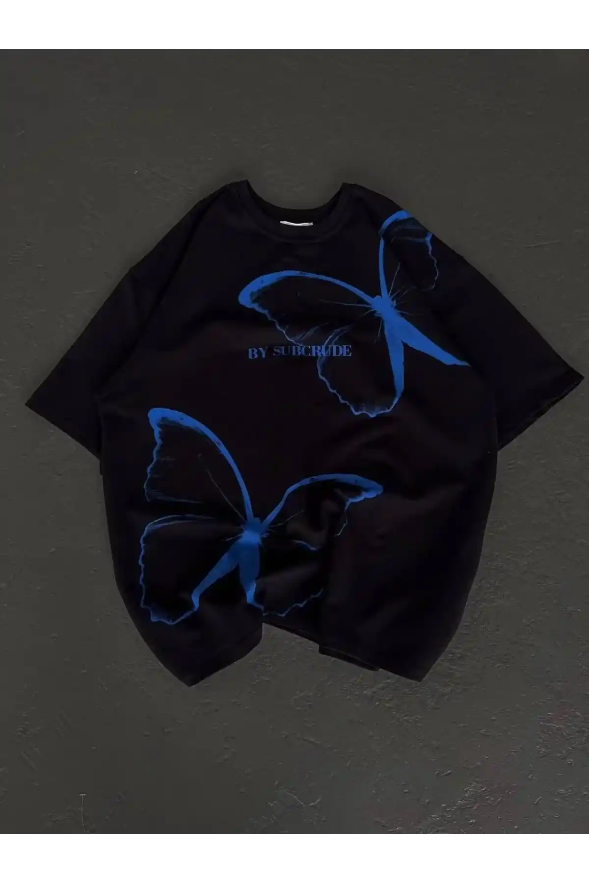 kadın Bisiklet Yaka Baskılı Oversize T-Shirt - Siyah