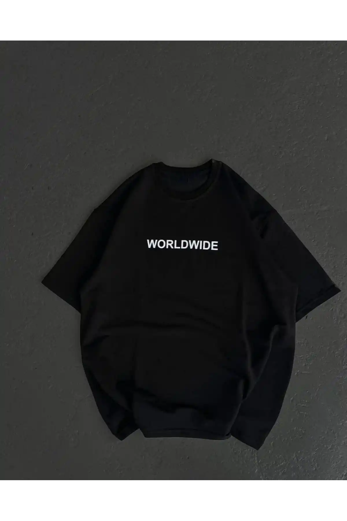 kadın Bisiklet Yaka Baskılı Oversize T-Shirt - Siyah