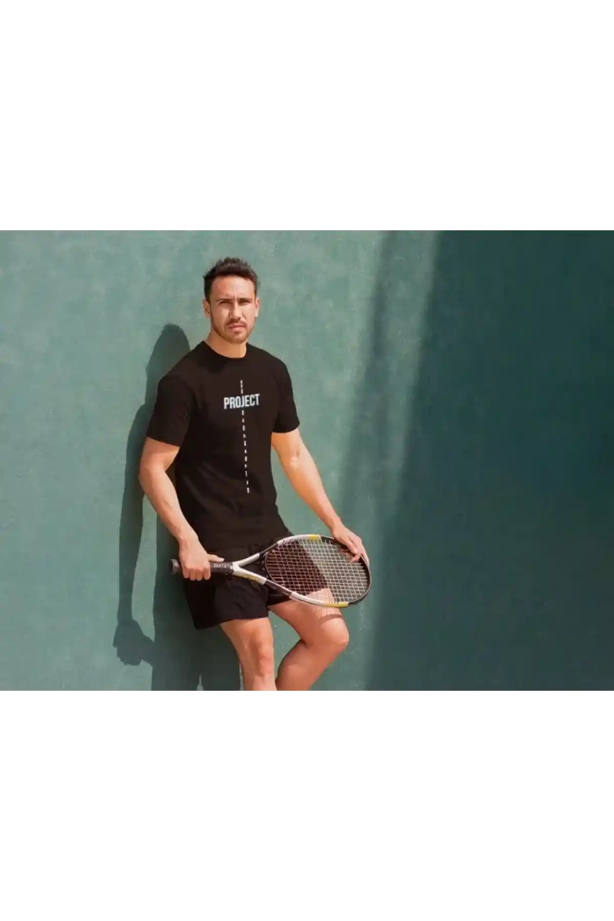 Unisex Bisiklet Yaka Baskılı Oversize T-Shirt - Siyah