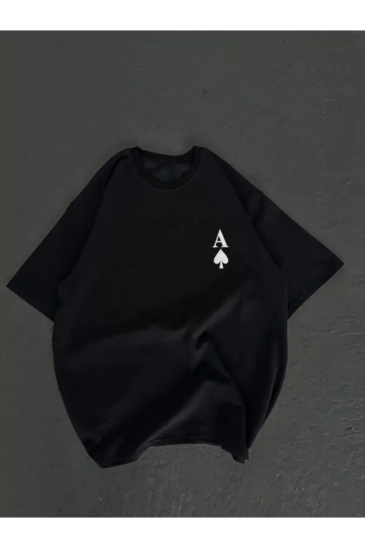 kadın Bisiklet Yaka Baskılı Oversize T-Shirt - Siyah