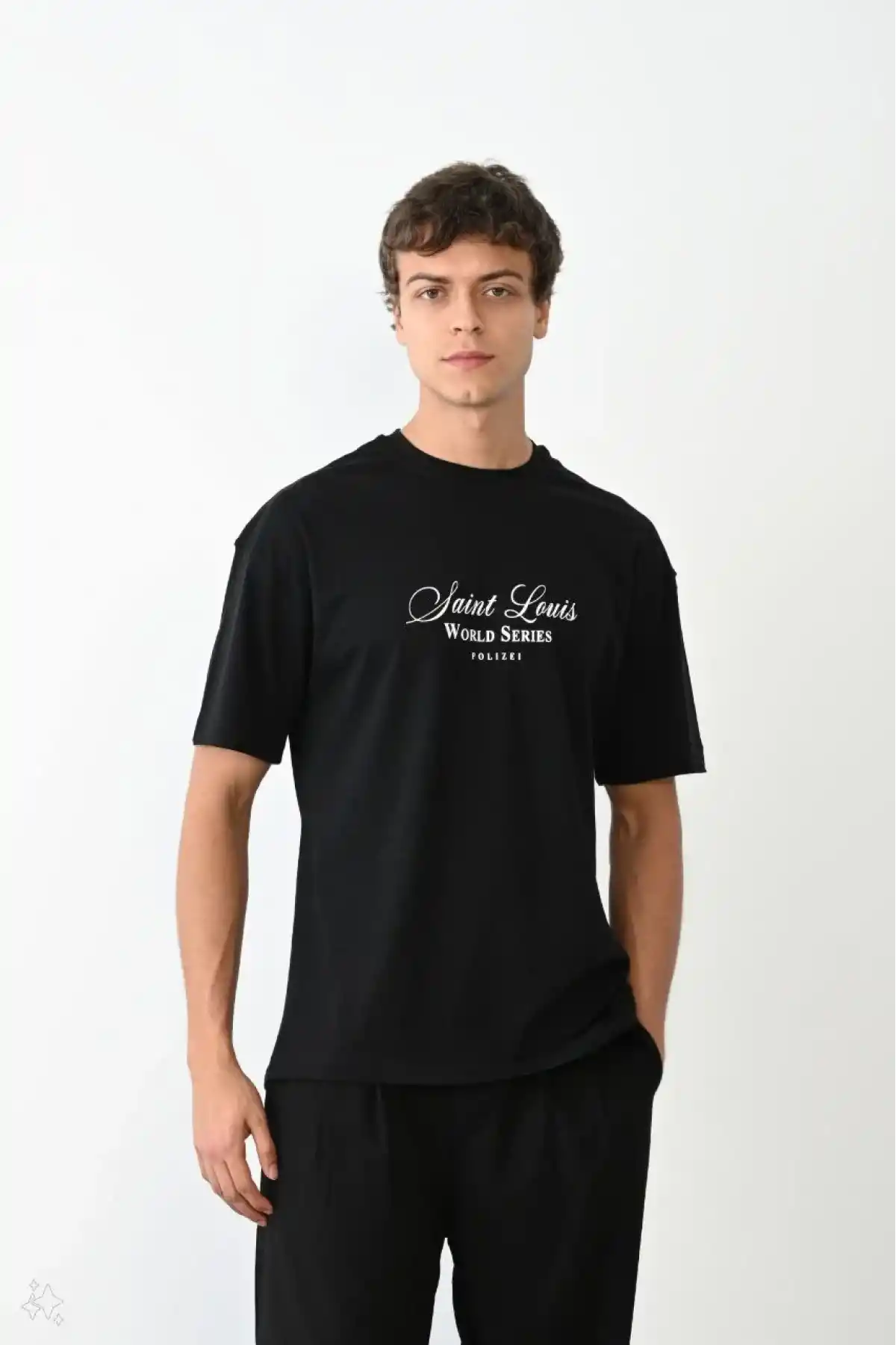 ERKEK Bisiklet Yaka Baskılı Oversize T-Shirt - Siyah