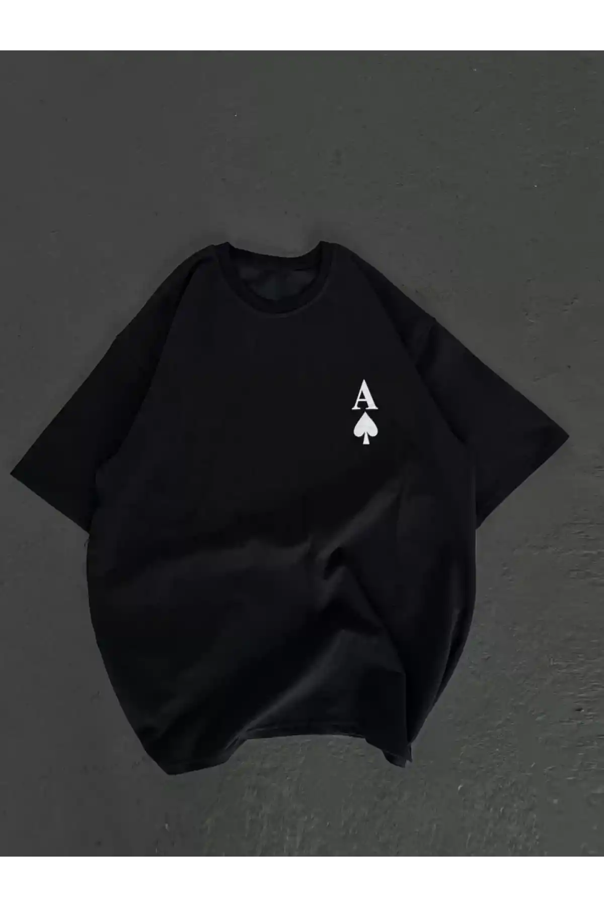 Unisex Bisiklet Yaka Baskılı Oversize T-Shirt - Siyah