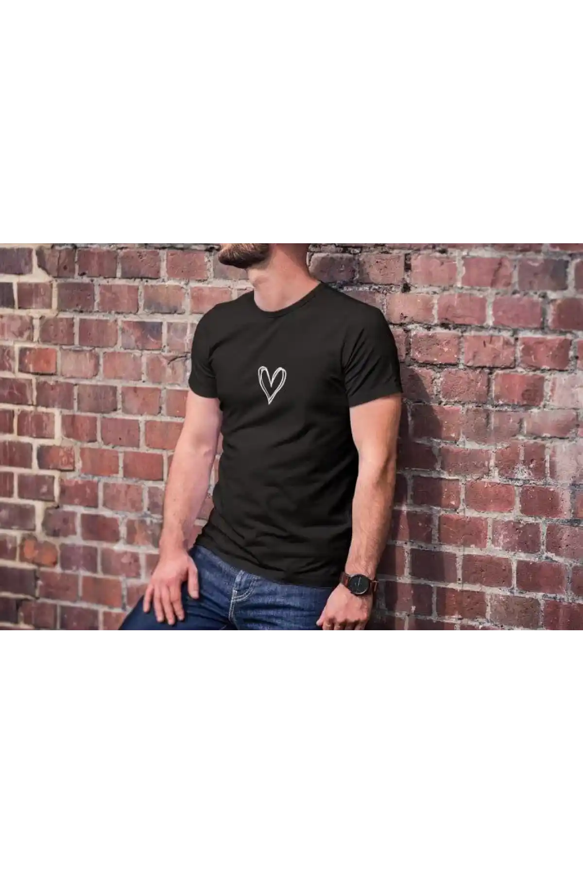 Unisex Bisiklet Yaka Baskılı Oversize T-Shirt - Siyah