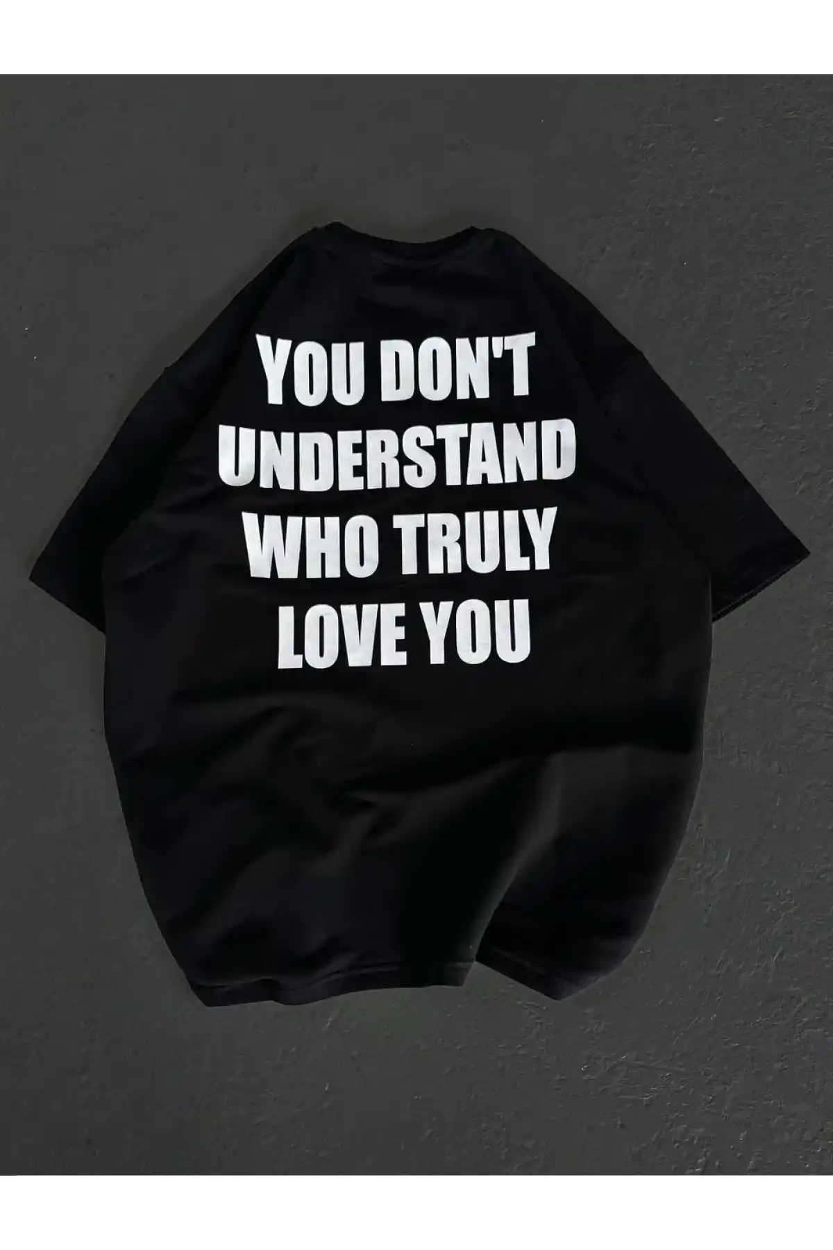 Kadın Bisiklet Yaka Baskılı Oversize T-Shirt - Siyah