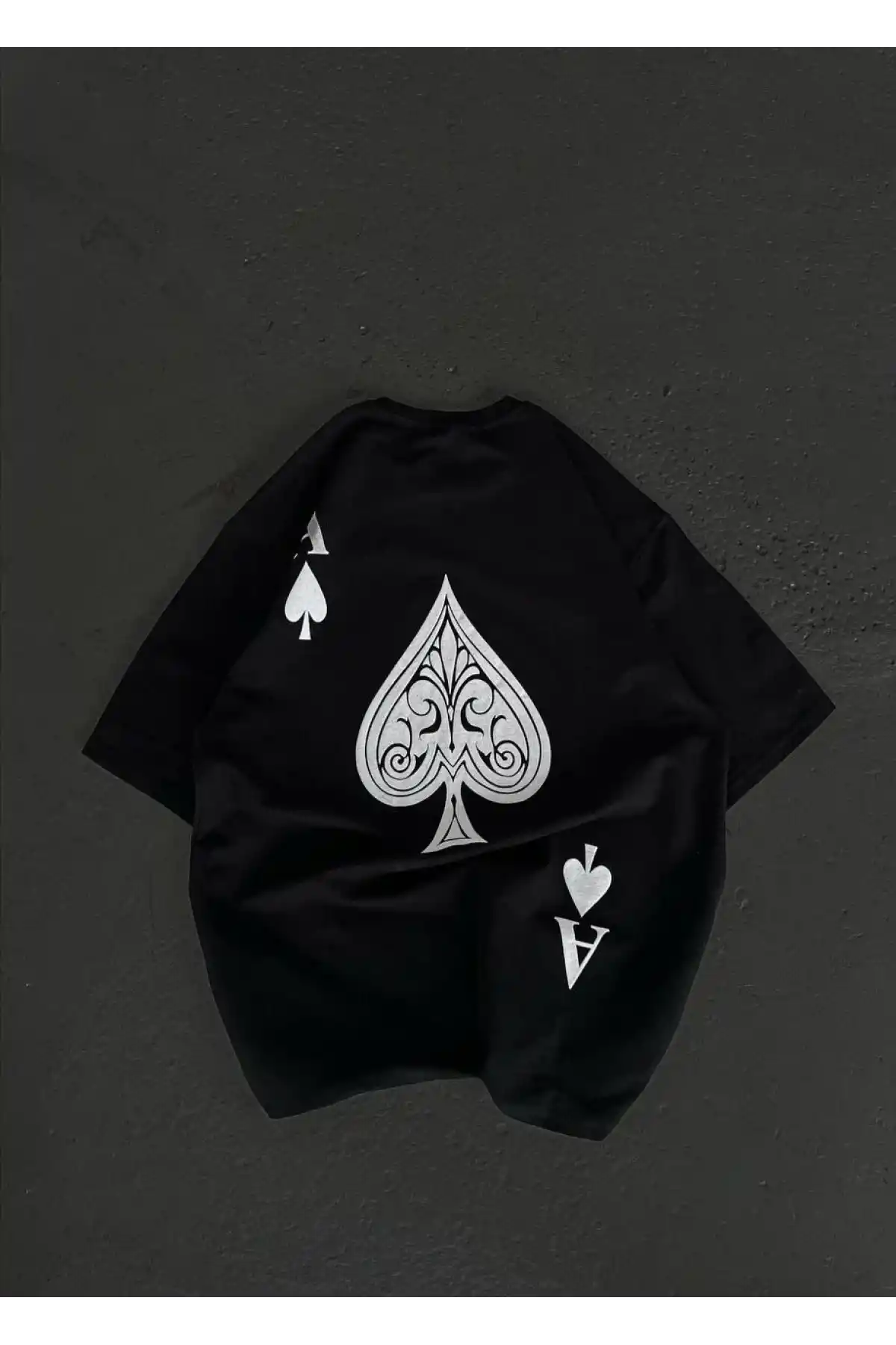 kadın Bisiklet Yaka Baskılı Oversize T-Shirt - Siyah